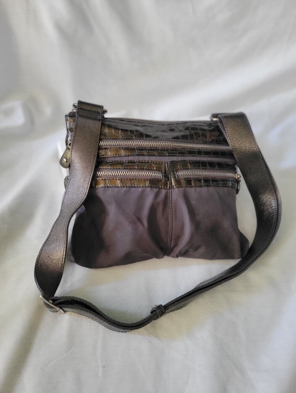 Brighton Black Crossbody Bag with Croc-Textured Trim Vintage Serial Number
